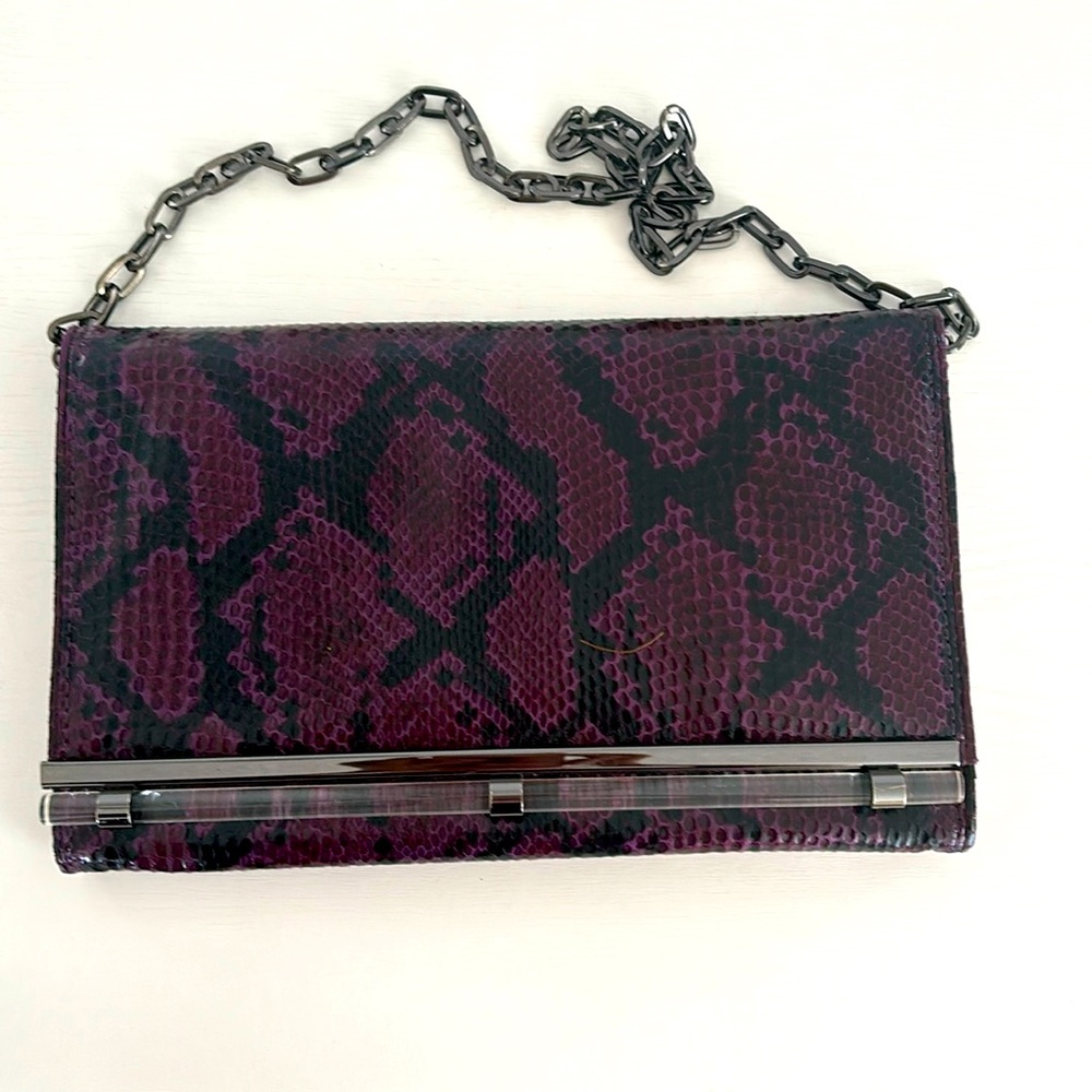 WHBM - Purple Animal Print Convertible Clutch Purse with magnetic closure